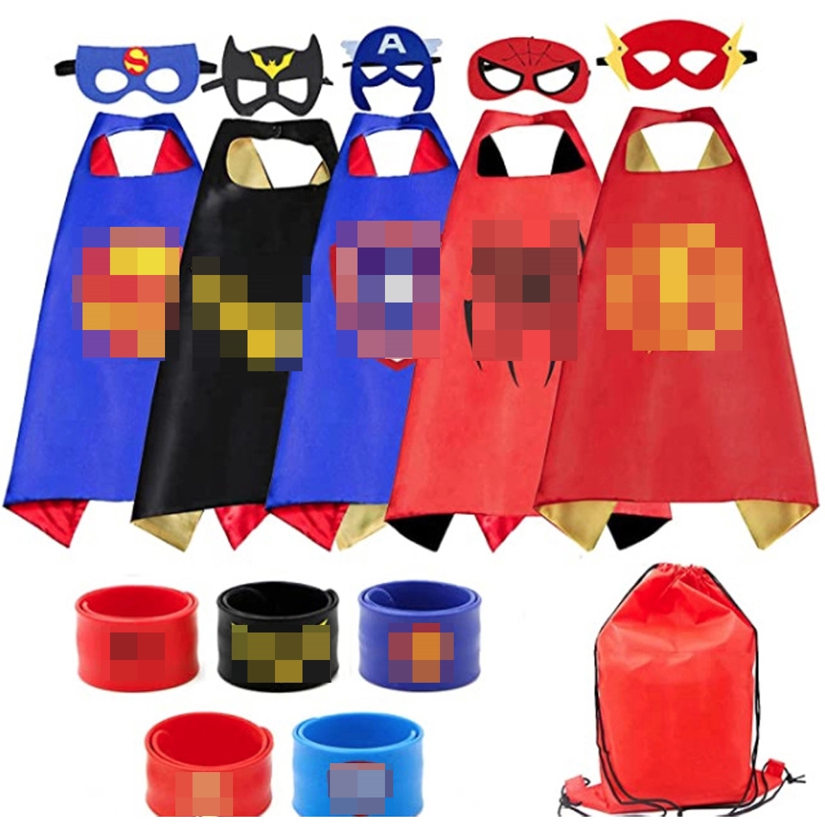 Halloween 5Pcs Superhero Capes Set And Slap Bracelets 3