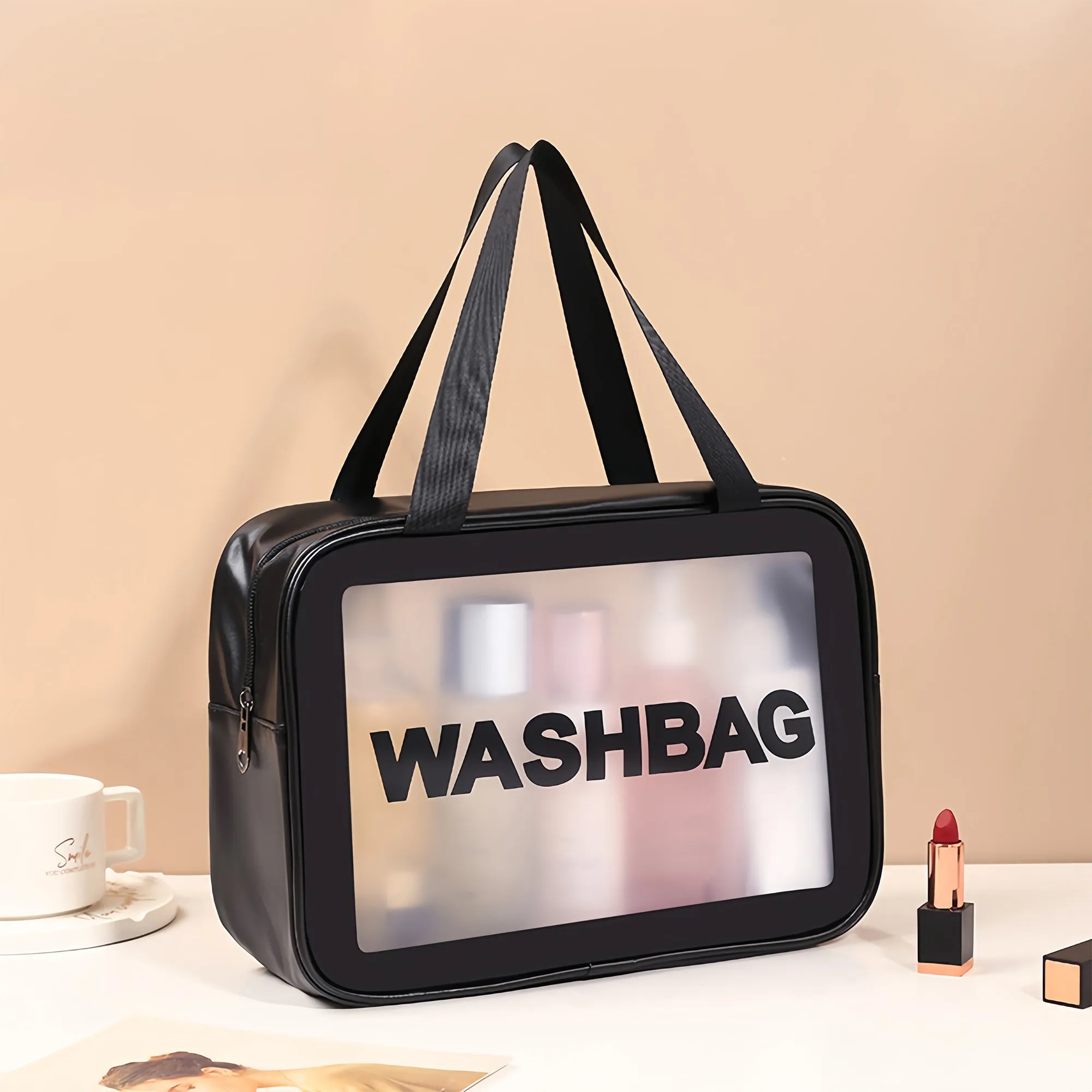 Large Capacity Semi-Transparent Matte Cosmetic Toiletry Bag 2