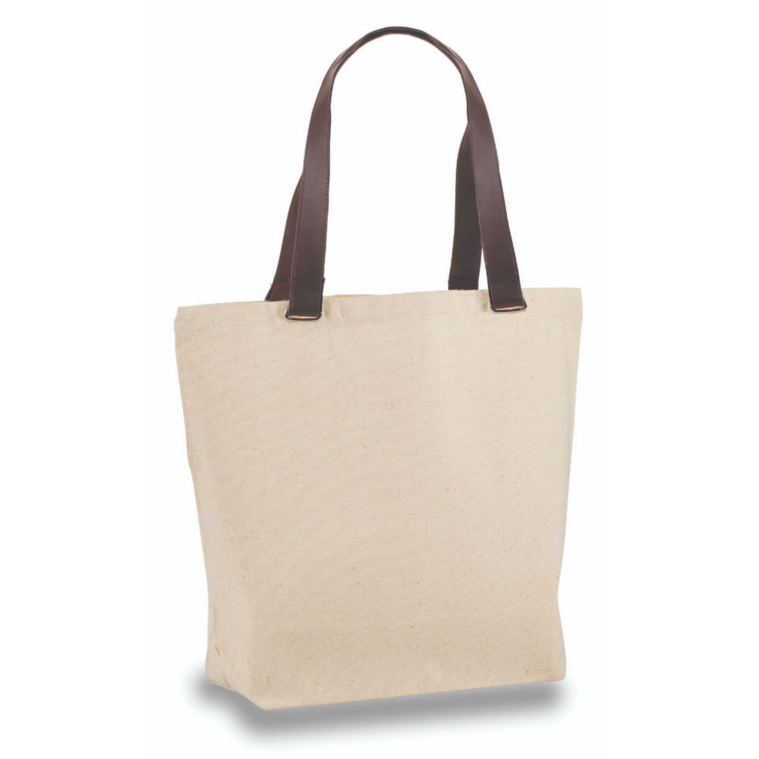 STYLISH 12 OZ. COTTON CANVAS TOTE W/ FAUX LEATHER HANDLE 1