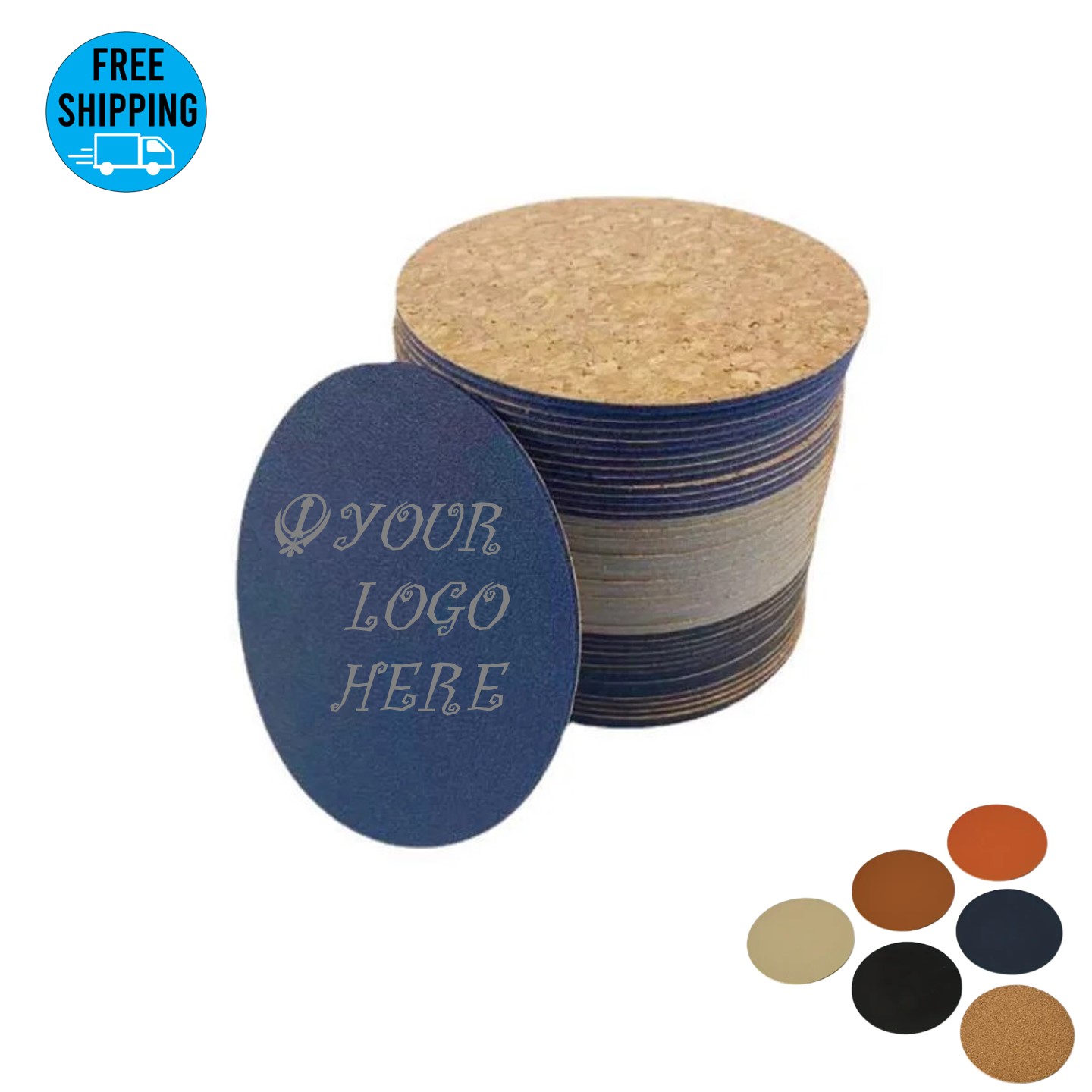 Round leather and Cork Coaster 2