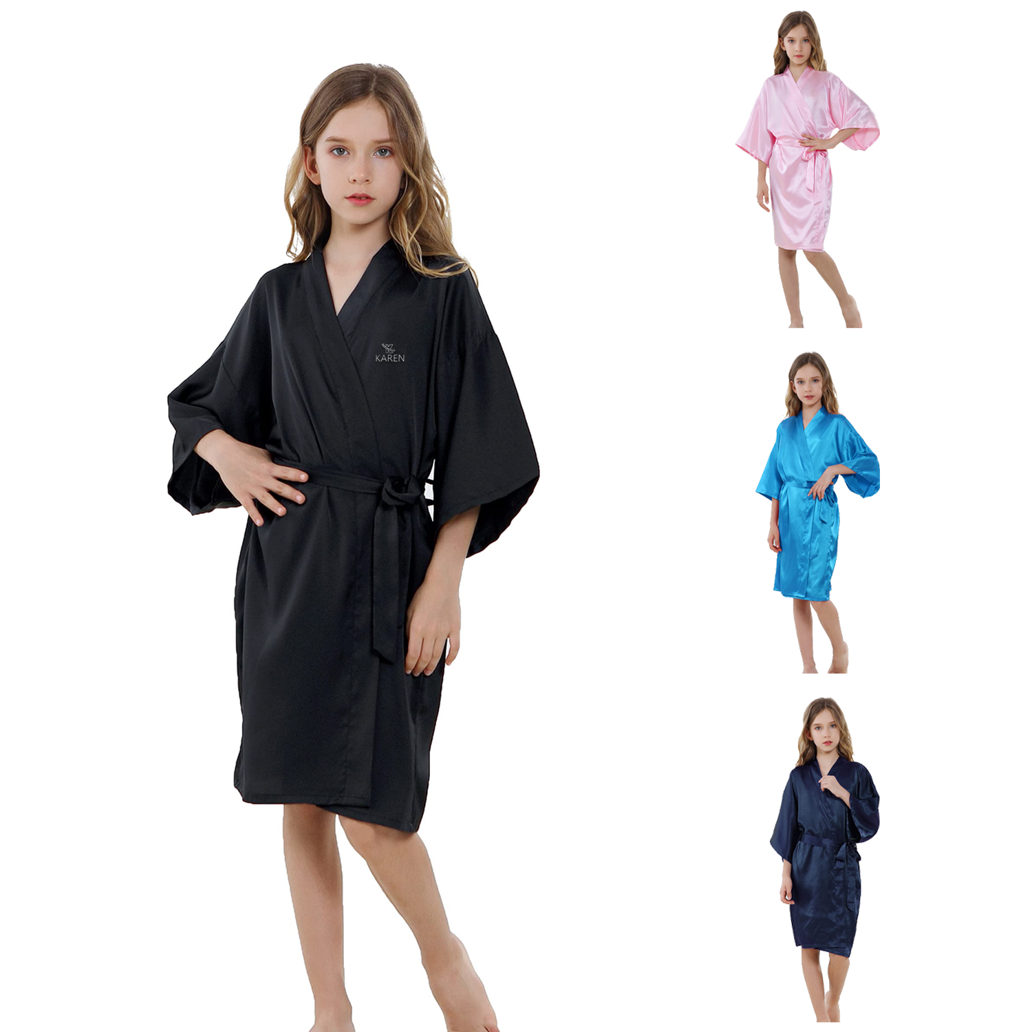 Kids Girl's Satin Silky Kimono Robe 2