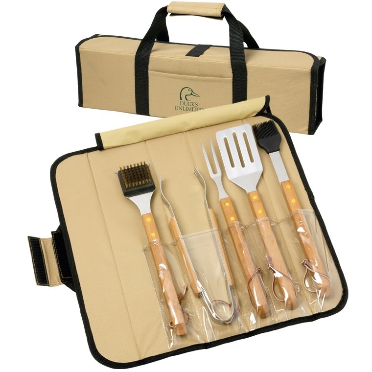 5 Piece BBQ Set (Bamboo) in Roll-Up Case 3