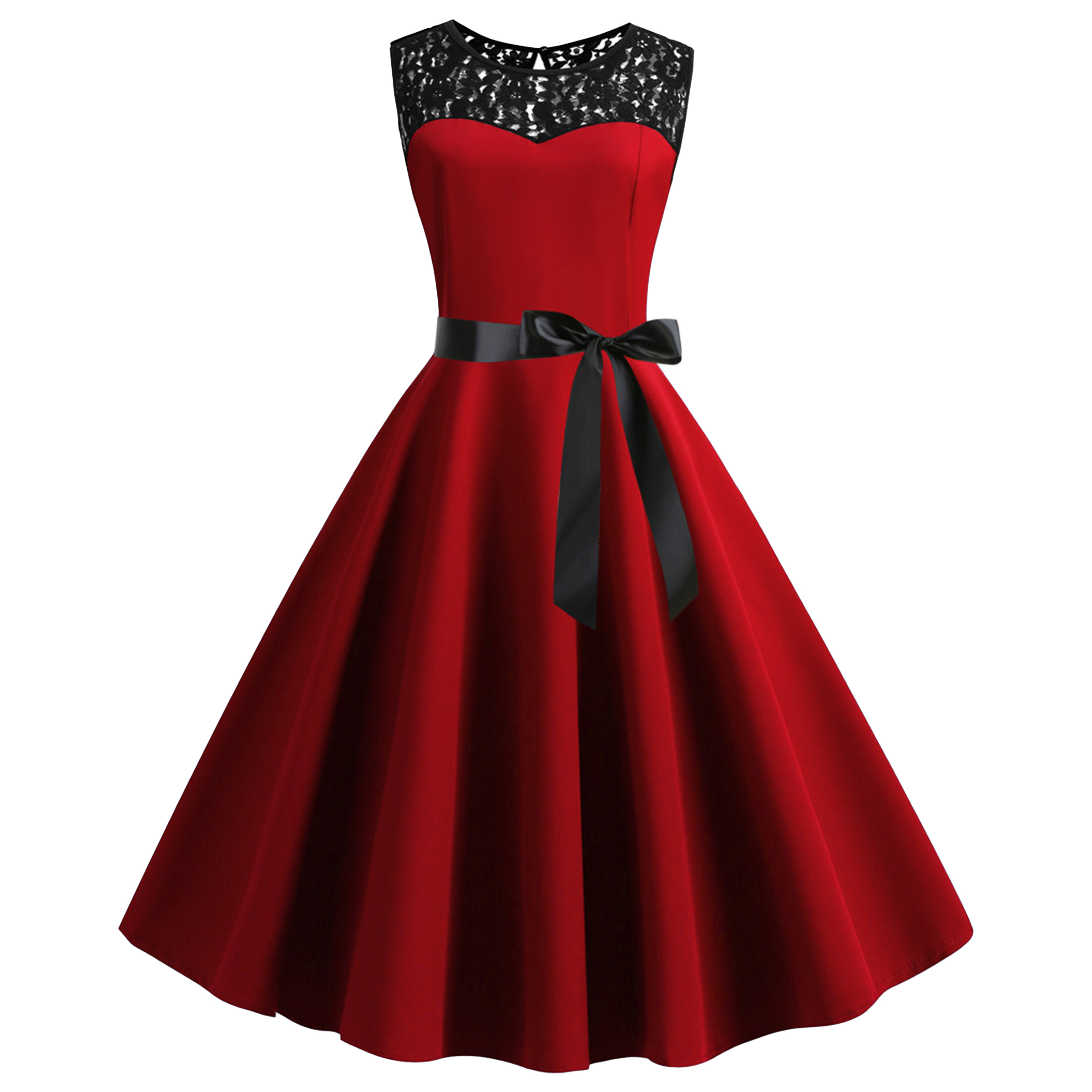 Polyester Retro Sleeveless Lace Patchwork Dress 6