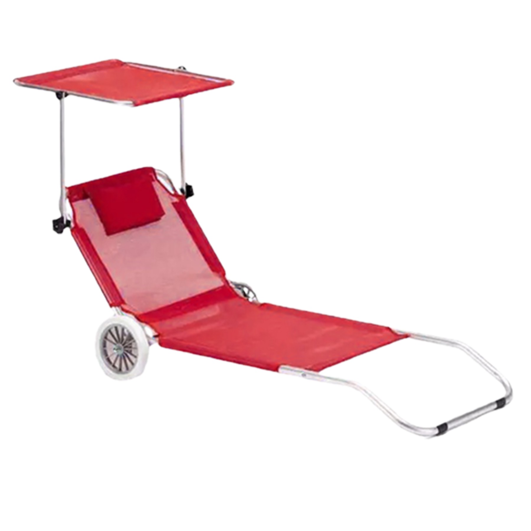 Textilene Foldable Beach Lounger W/ Wheels And Canopy 2