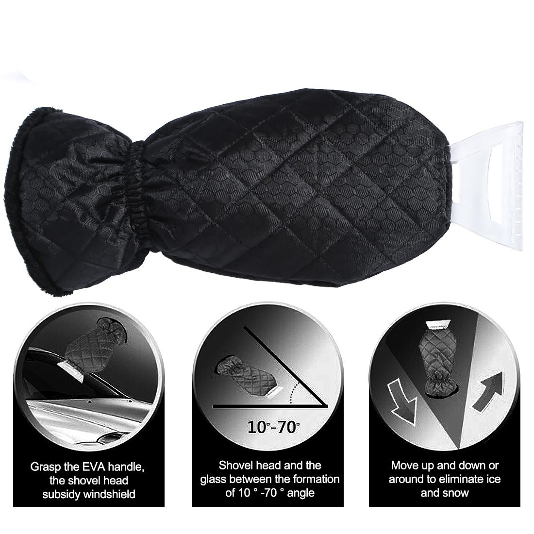 Waterproof Warm Grip Ice Scraper Mitten Snow Remover Glove/Lined of Thick Fleece for Car Windshield 10