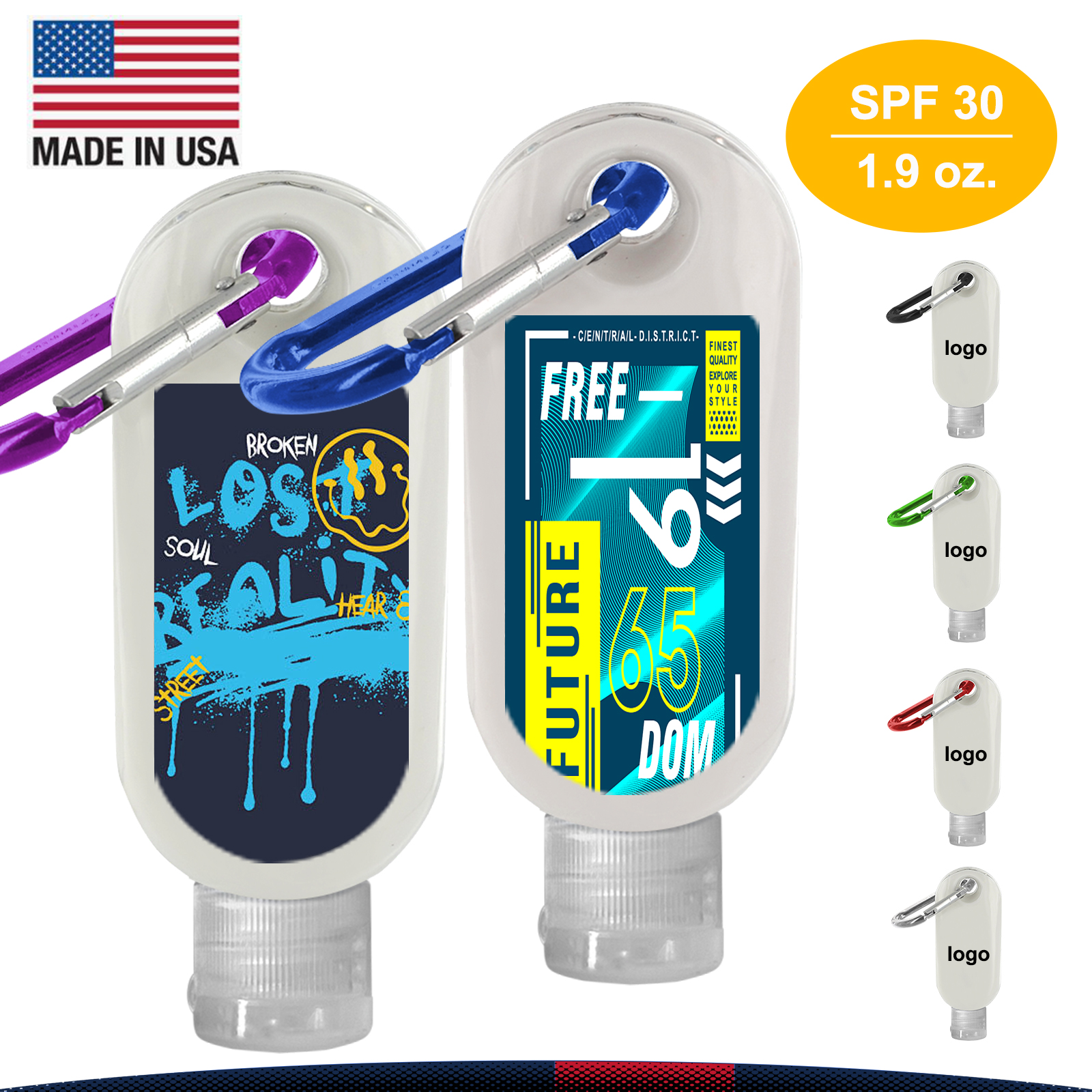 1.9 oz. Seth Clear Bottle SPF 30 Sunscreen with Carabiner 2