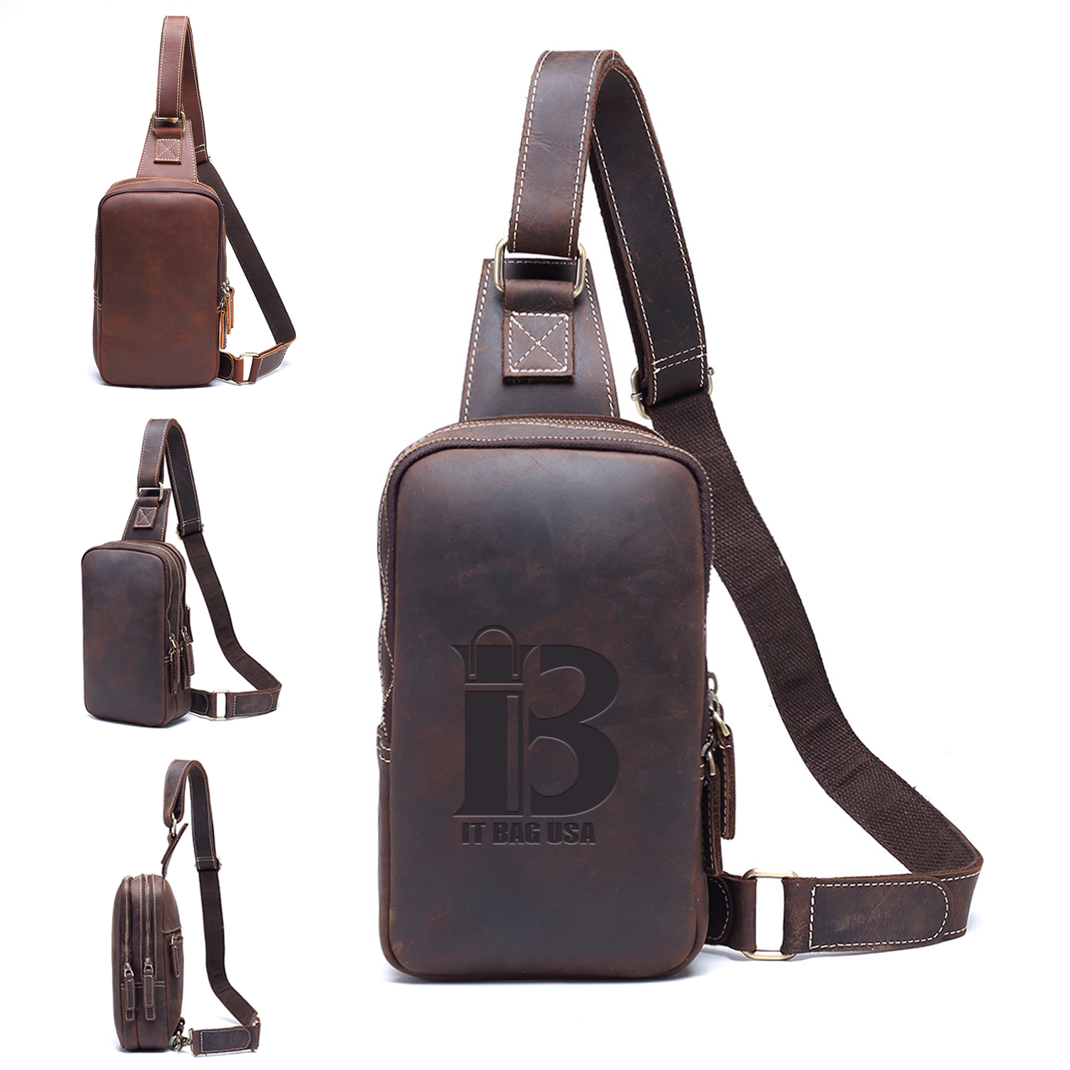 Genuine Leather Diagonal Shoulder Bag For Men 9