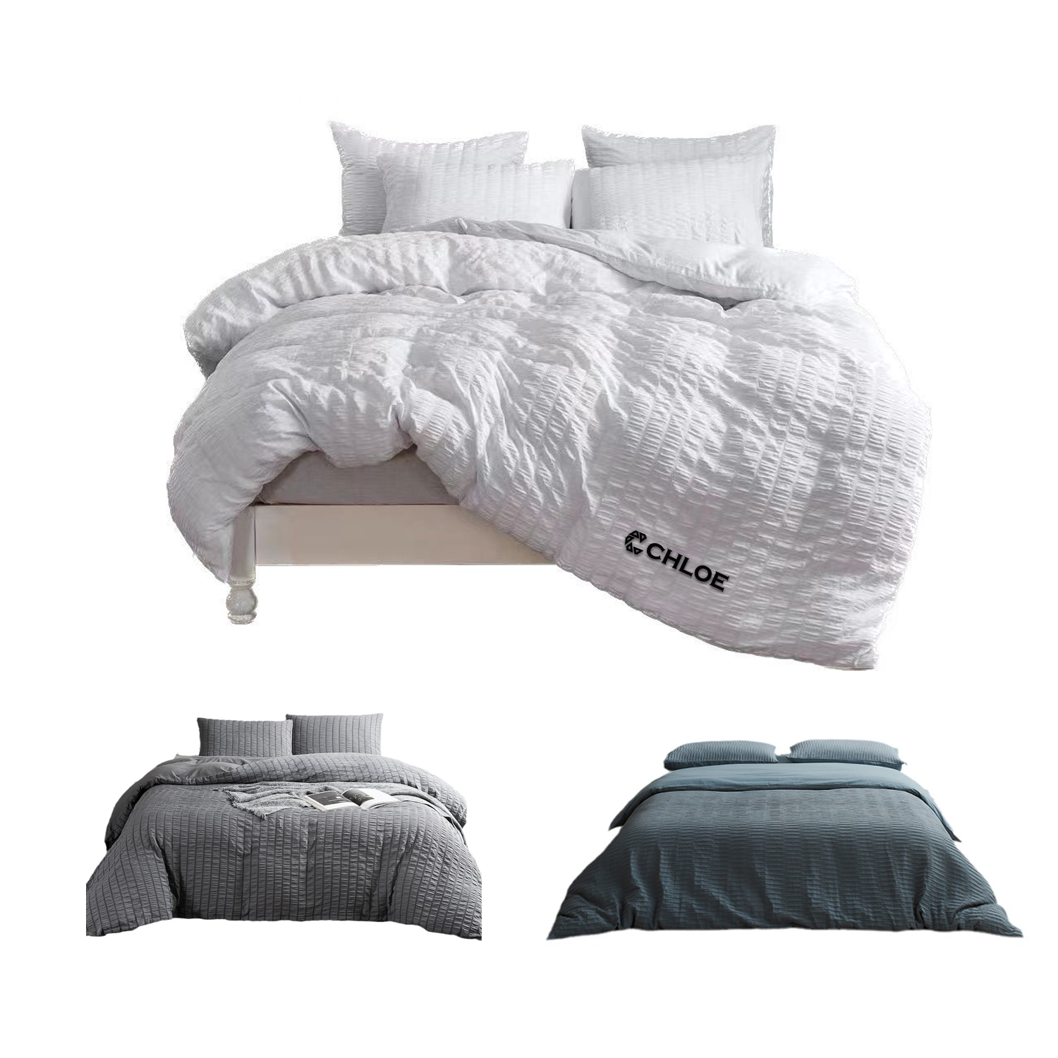 Japanese Simple Seersucker Stripe Bed 4-Piece Set