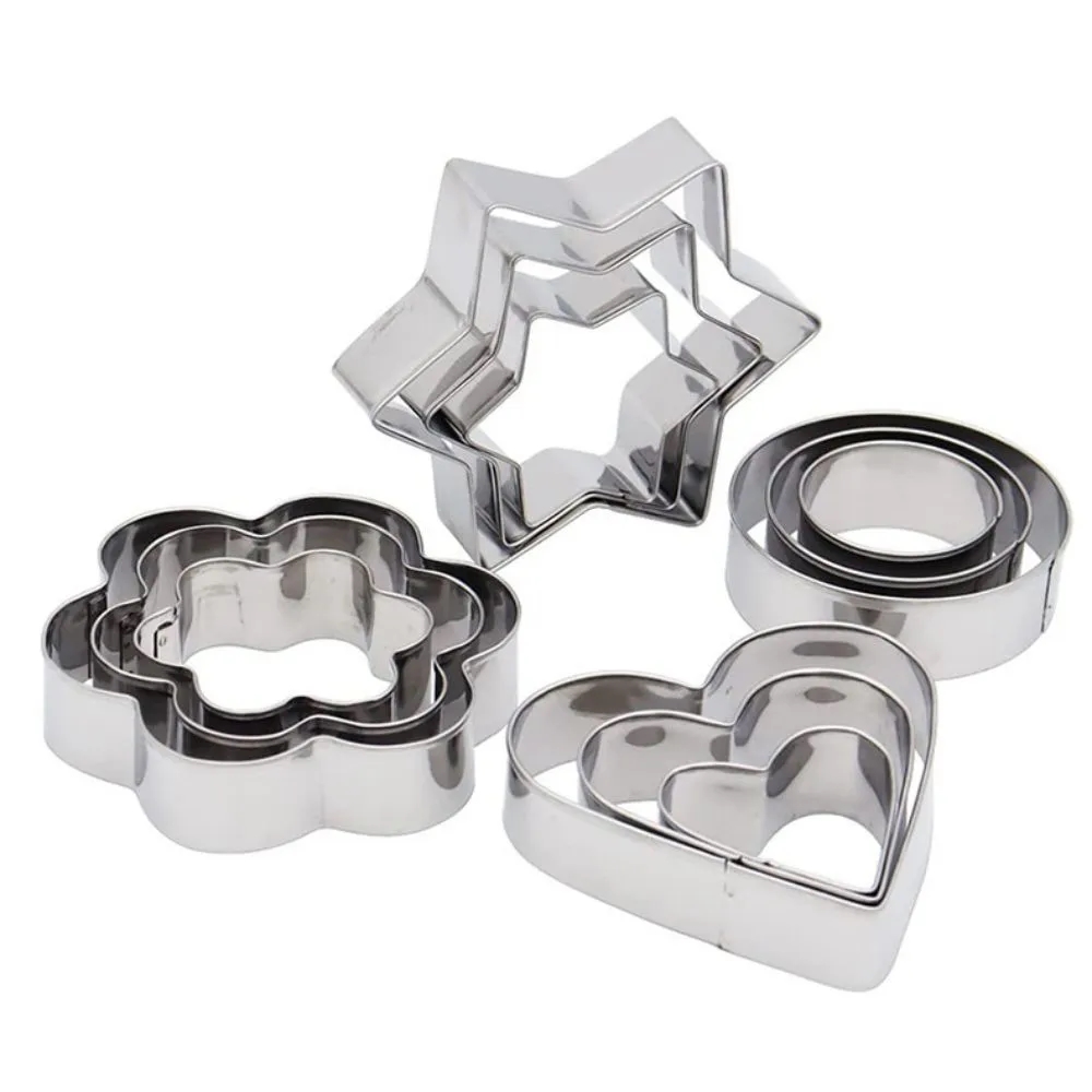 Baking Cookie Cutters Set Flower Round Heart Star Shaped 12