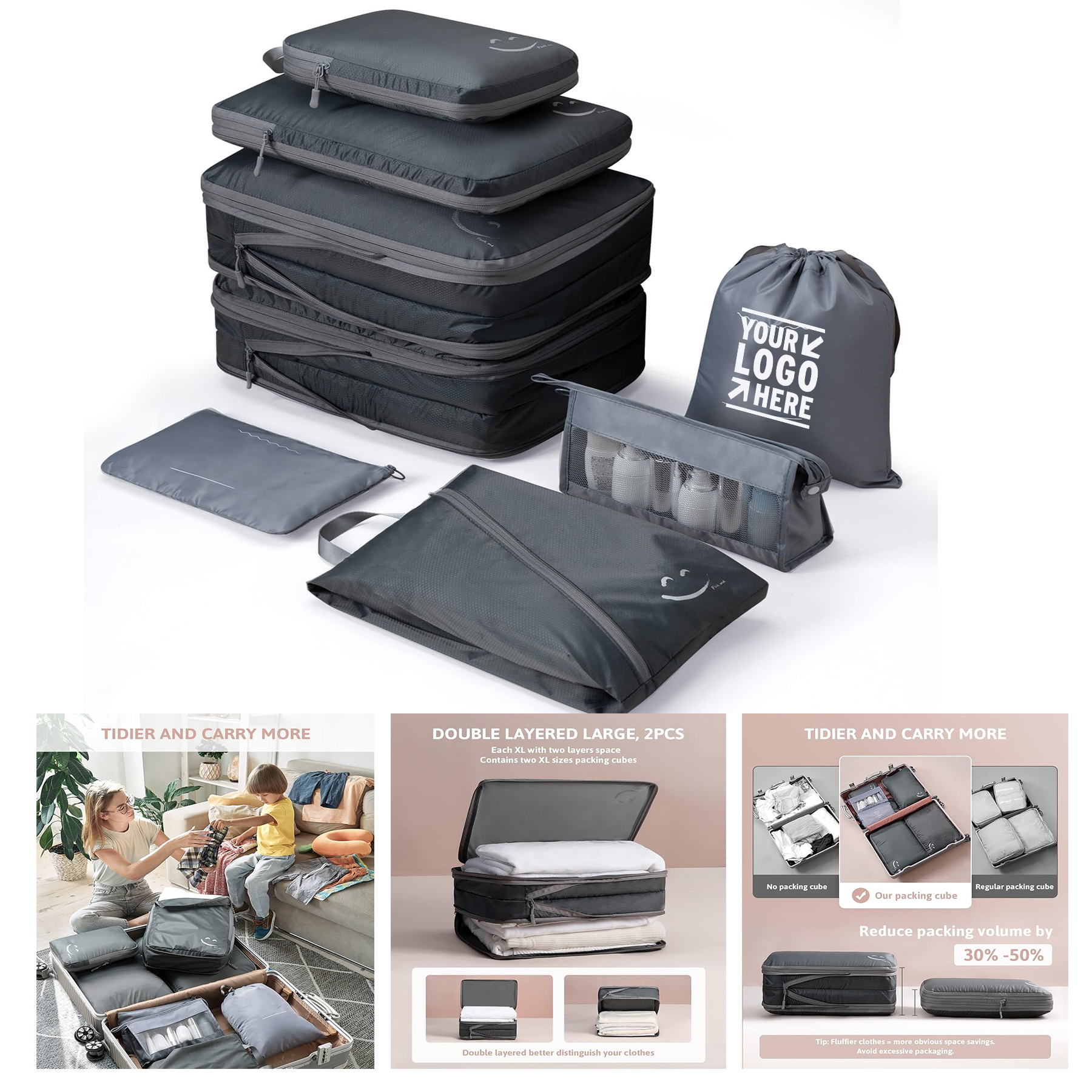 8Pcs Rip Resistant Packing Compression Cube Bags Ultralight Large Luggage Organizers 1