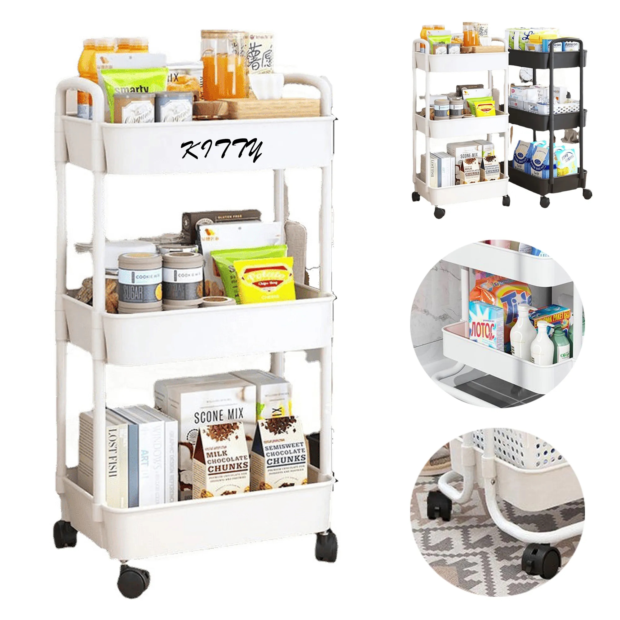 3-Tier Freestanding Rolling Storage Cart