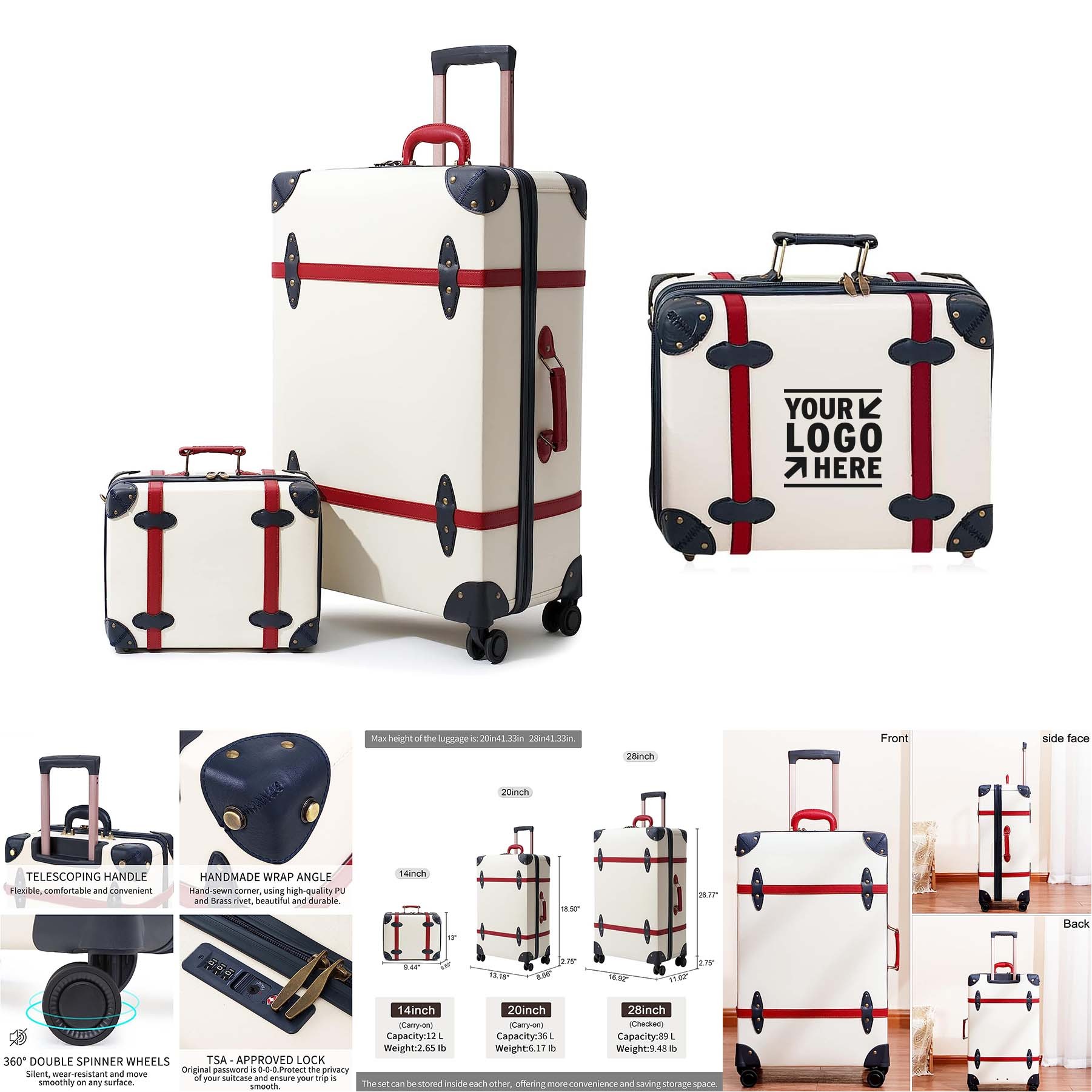 2 Pieces 28Inch Vintage Lightweight Hardside Spinner Wheels Travel Waterproof Luggage Set 2