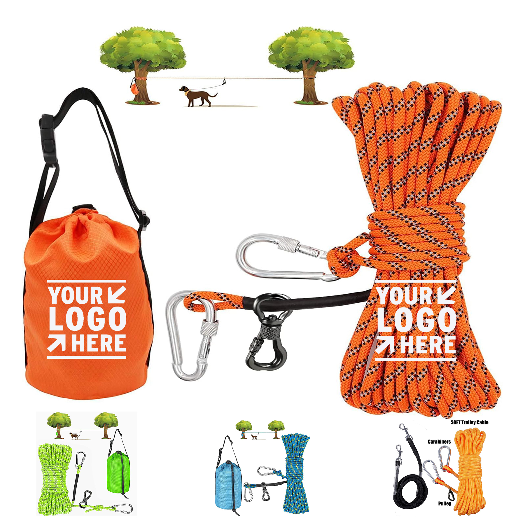 Dogs Up To 200lbs 50ft Portable Overhead Trolley System Dog Camping Tie Out Cable 2