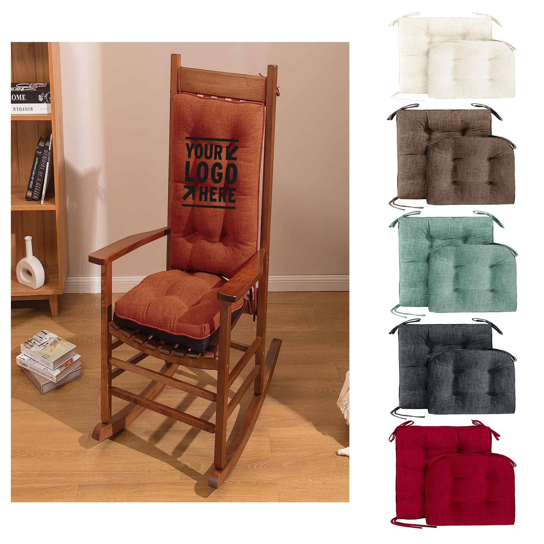 Thick Padding Back Cushion Outdoor Porch Wooden Rocking Chair Cushions Set 2