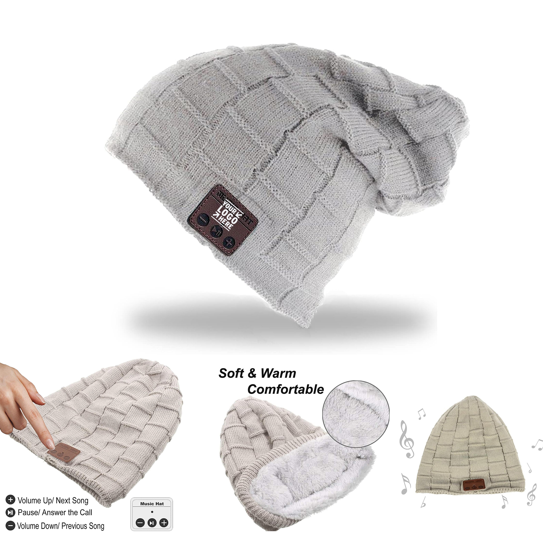 Women Girl Upgrade Pompom Musical Headphone Stereo Speaker Wireless Beanie Music Hat 2