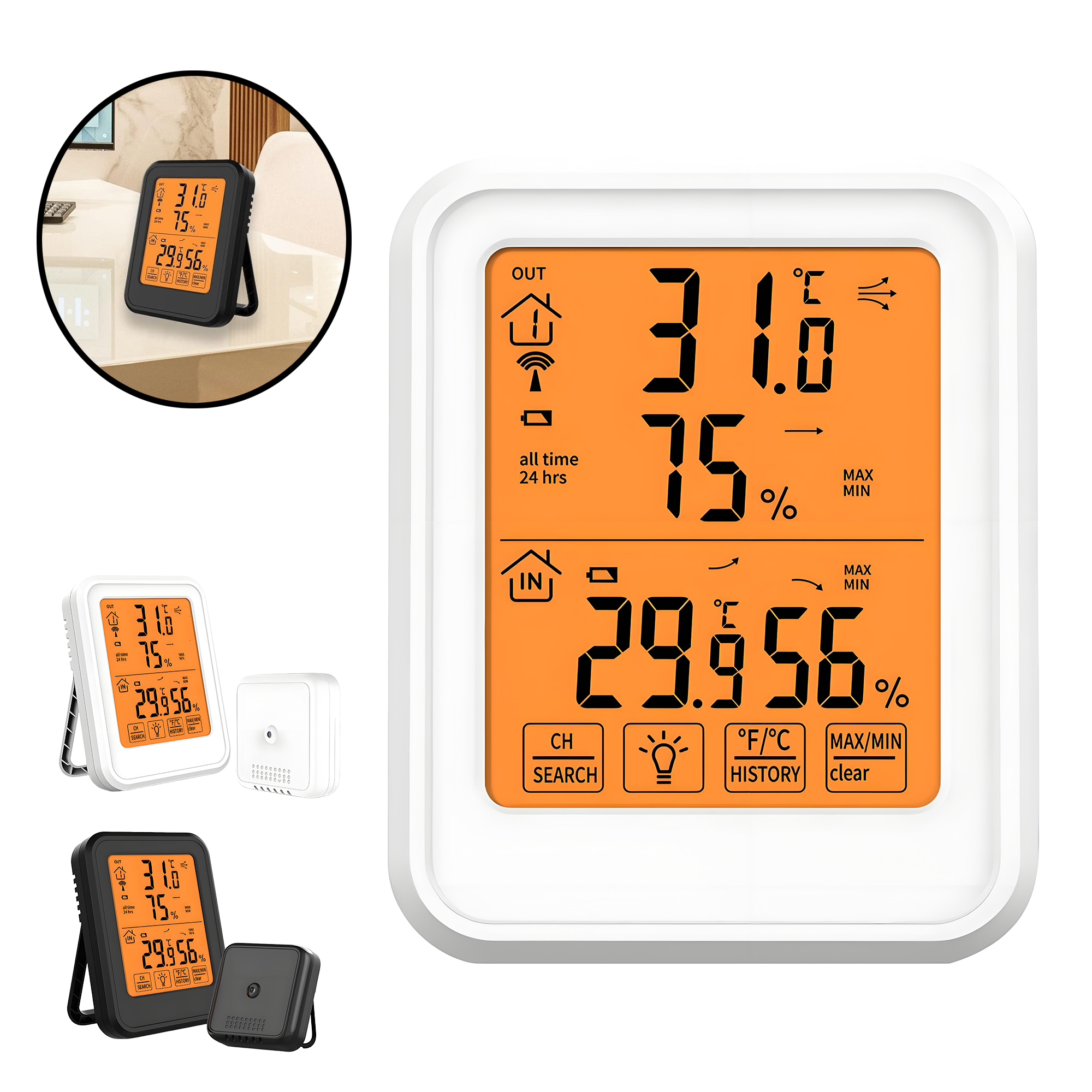 New Wireless Electronic Indoor Outdoor Thermometer Hygrometer with Waterproof Touch Screen. 2