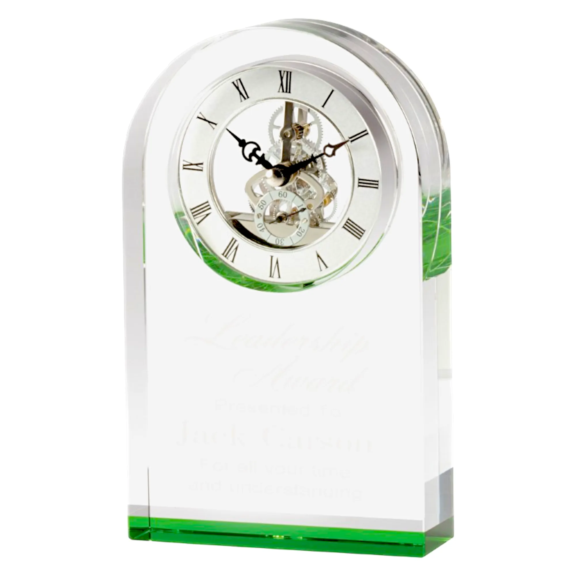9" Elegant Green Crystal Desk Clock Award 1