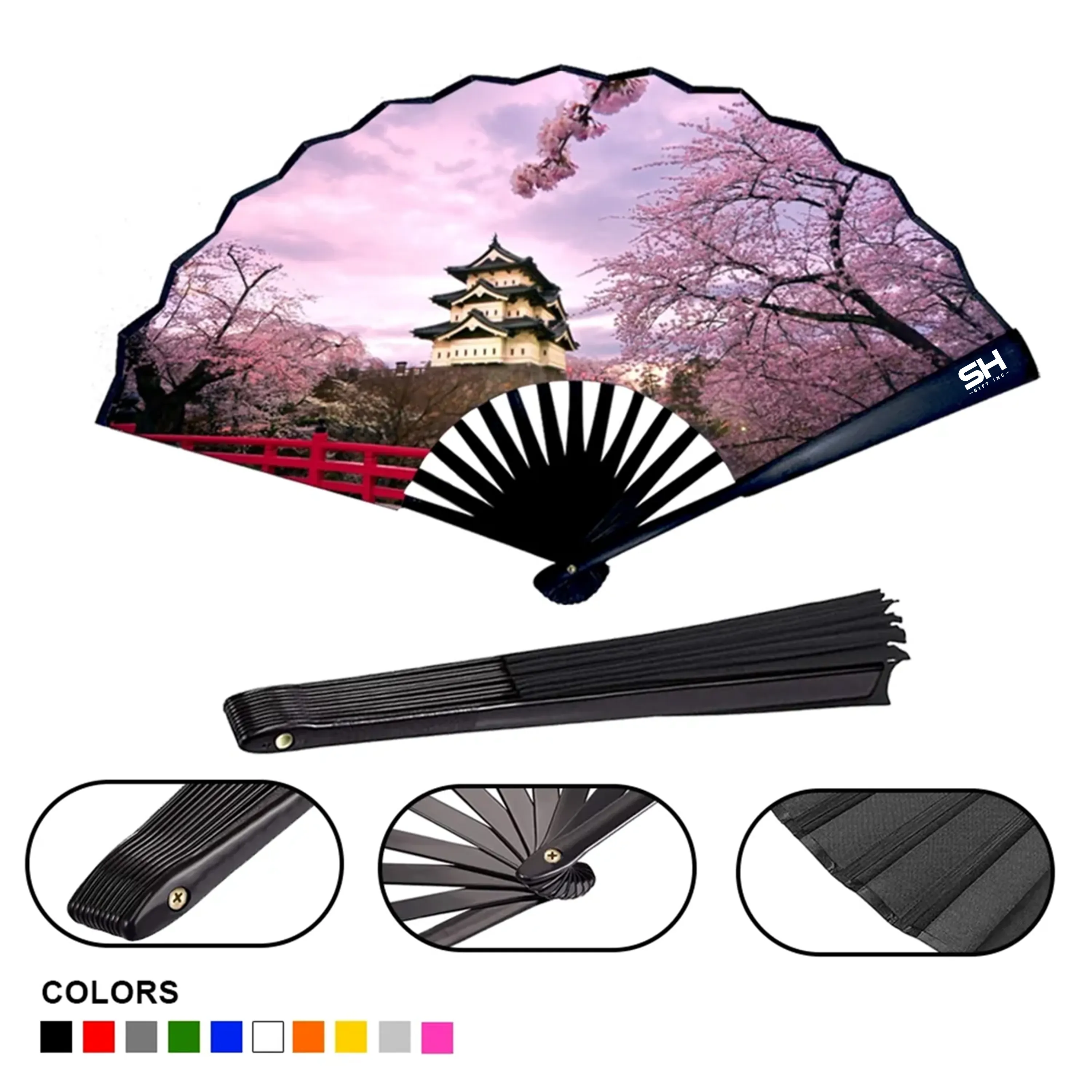 XL Traditional Bamboo Hand Fan - Premium Silky Fabric 1
