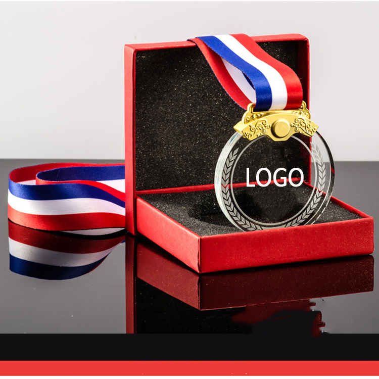 Metal Inlay Crystal Medal with Lanyard 6