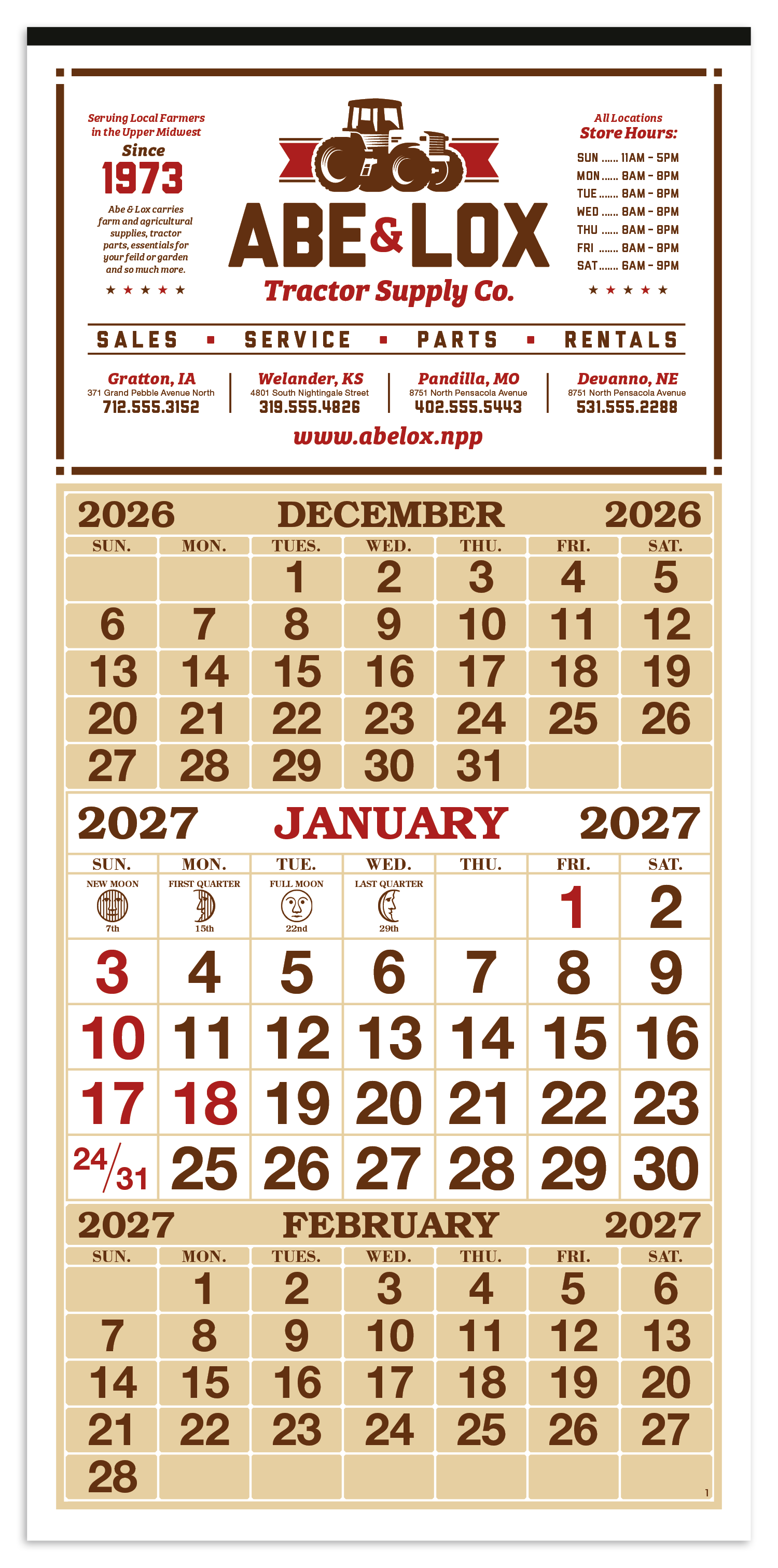 Skinner & Kennedy® 3-Month Display 12-Sheet Calendar 12