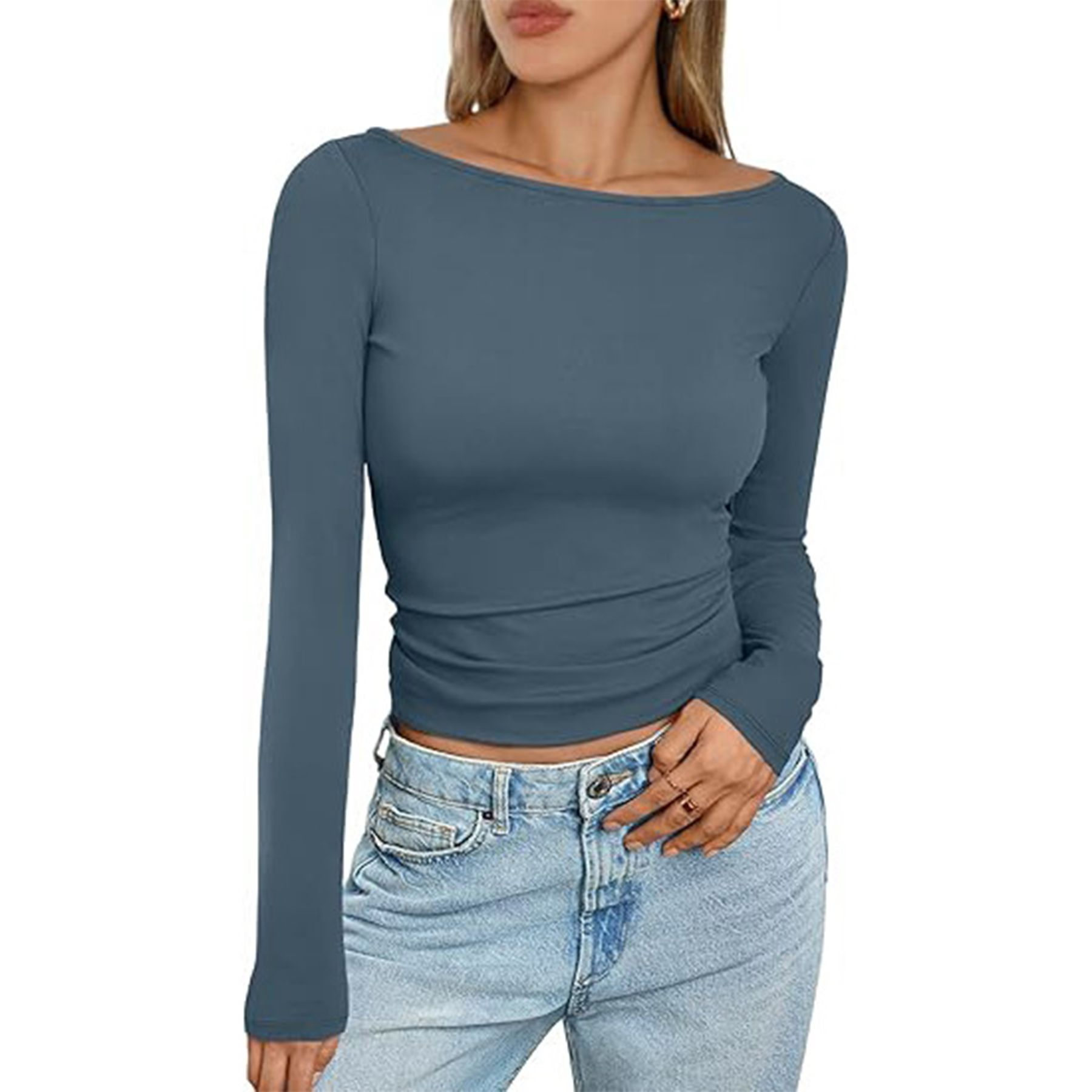 Women Boat Neck Long Sleeve Shirt 9