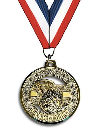 Medallion: 2" Circle Cut Out Basketball Gold with 2
