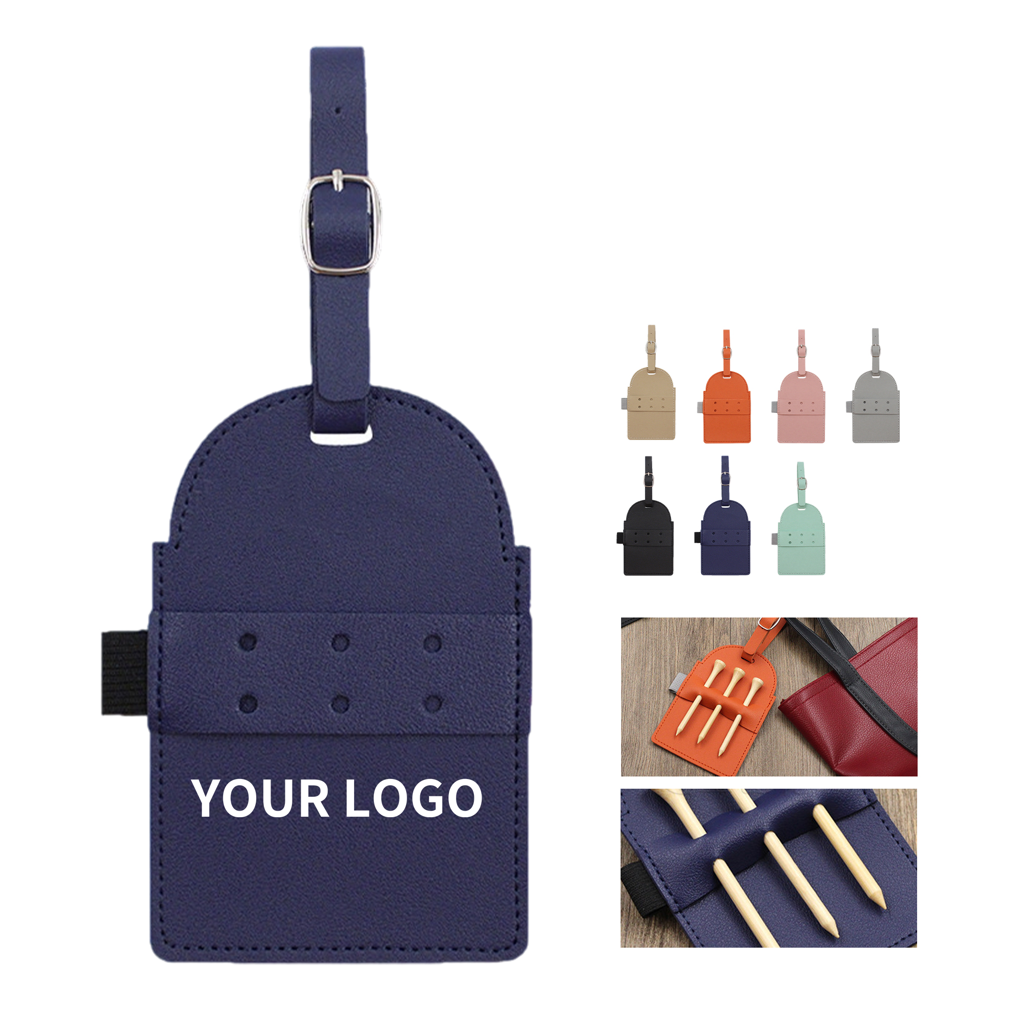 Polyurethane Leather Tee Holder Tag With Pencil Slot Strap 3.23" x 4.73" 14