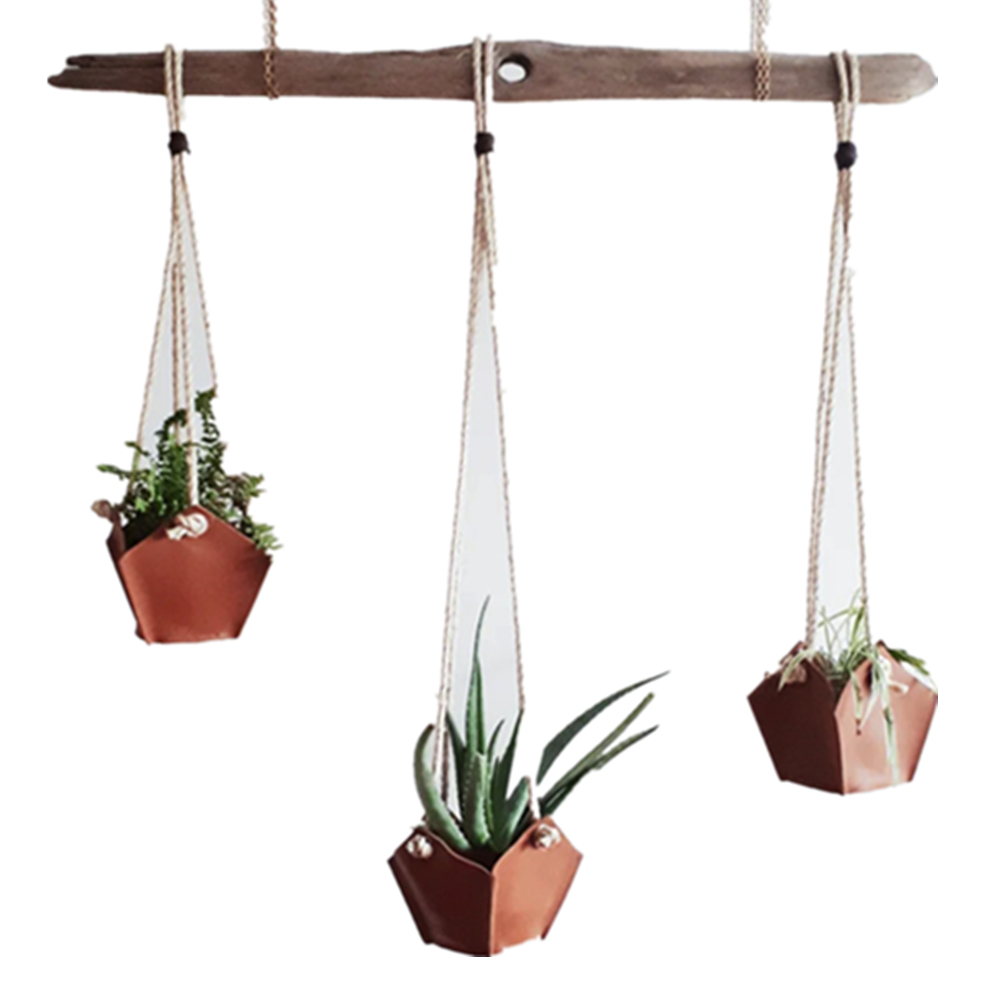 Leather Flower Pot With Hanging Rope 2