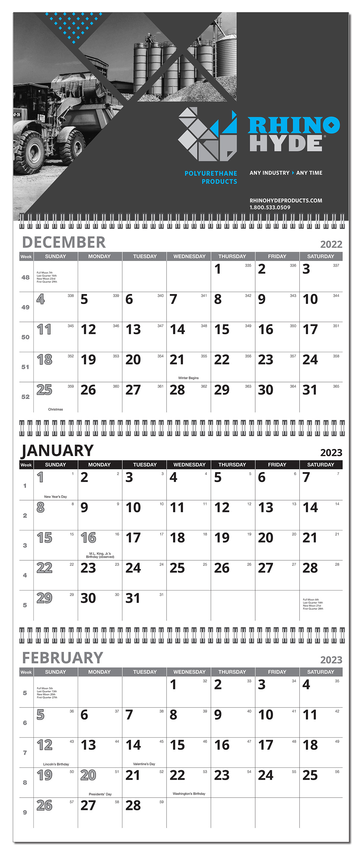 3 Month View Full Color Wall Calendar - 13" Wide 4
