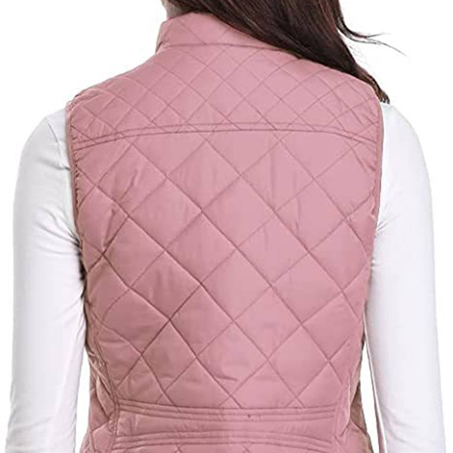 Sleeveless Zipper Diamond Quilted Puffer Warm Vest Jacket 4