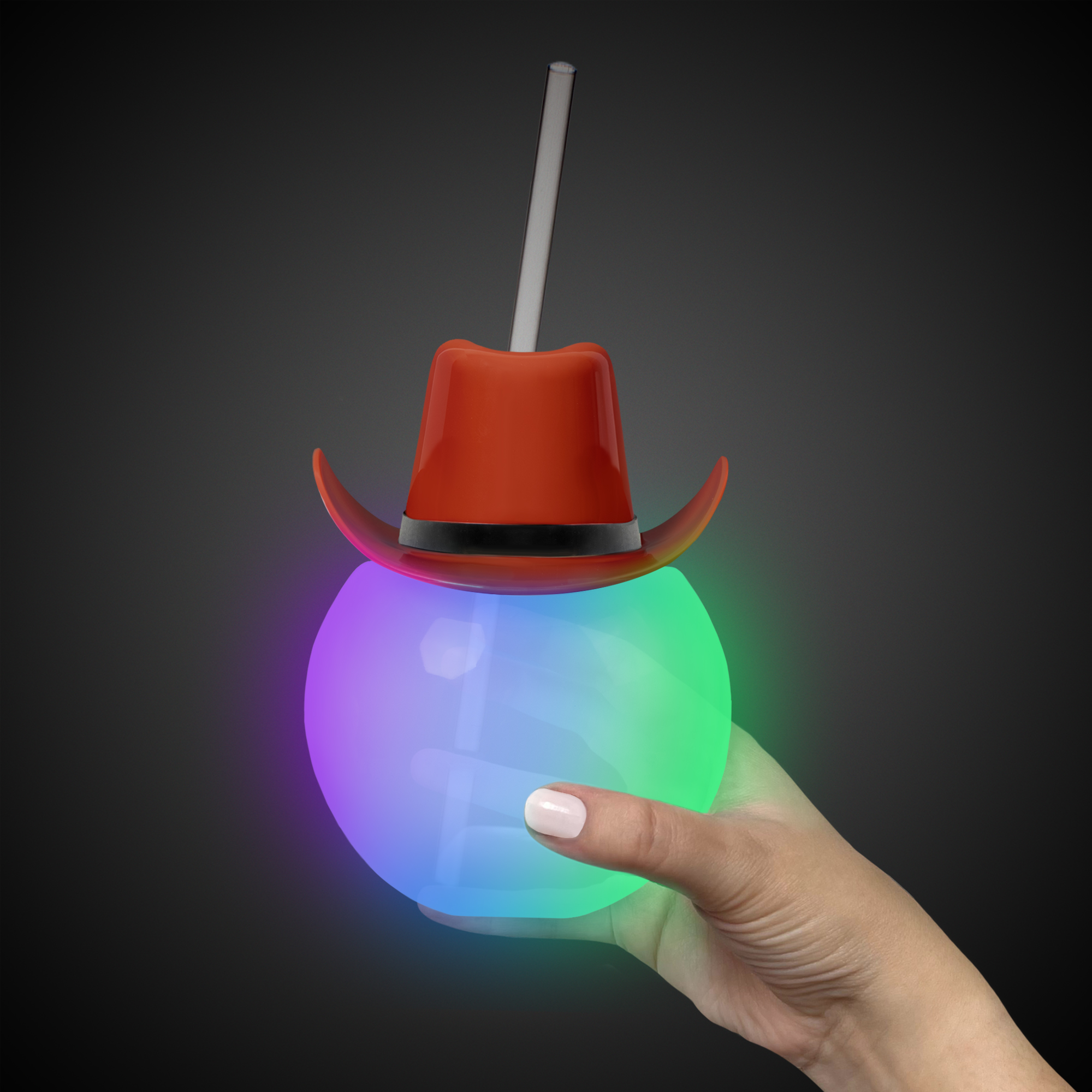 20oz Multicolor LED Ball Tumbler with Straw and Brown Hat(hat not assembled) 23