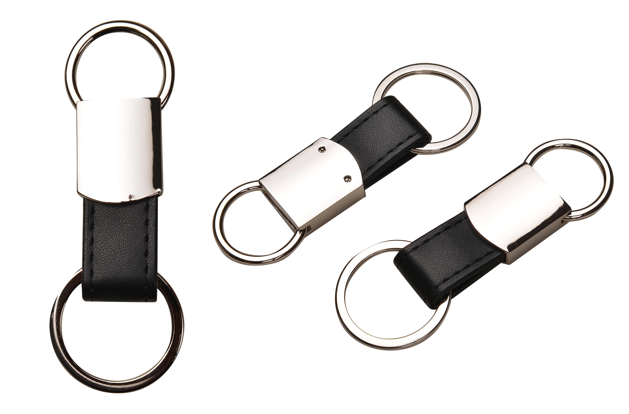 Black Leatherette Metal Round Clip-On Key Chain 1