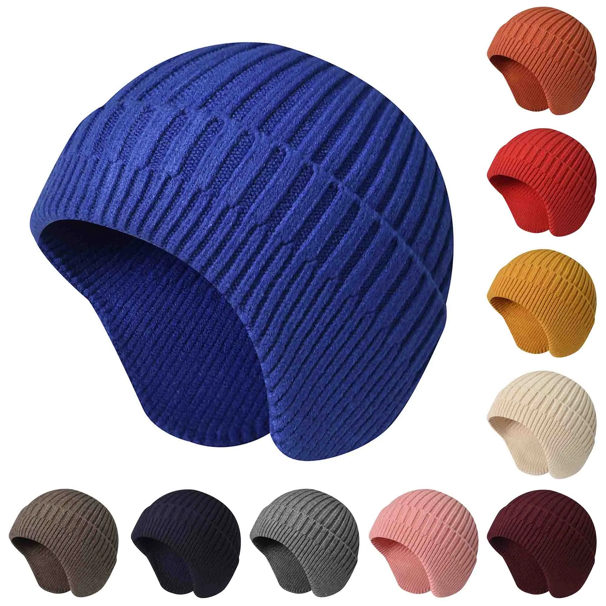 Winter Knitted Hat Slouchy Knit Beanie with Earflaps 1