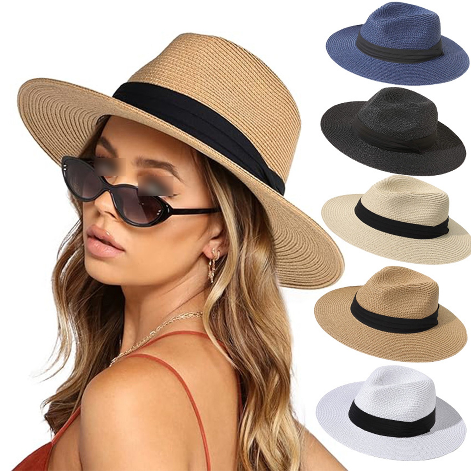 Women Wide Brim Straw Panama Sun Hat