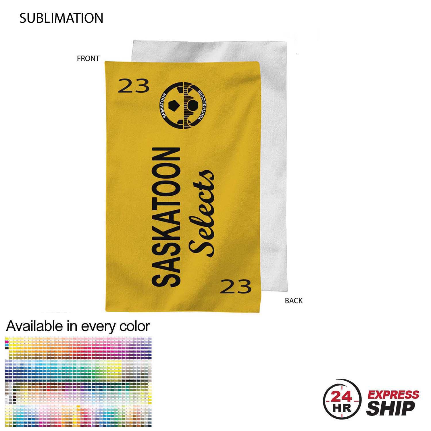 24 Hr Express Ship - Team Towel in Plush and Soft Velour Terry Cotton Blend, 12x18, Sublimated 8