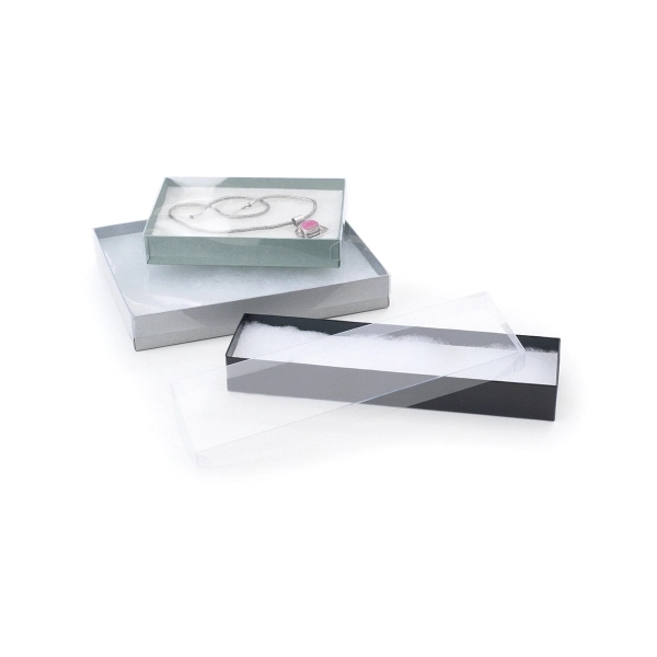 Cotton filled jewelry box with clear acetate lid
