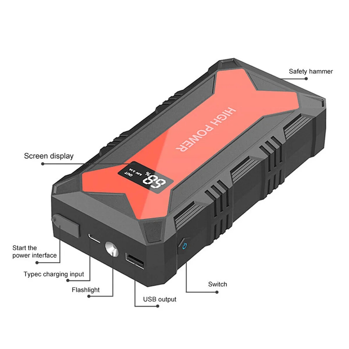 30000MAH USB Car Battery Jump Starter With LED Flashlight 8