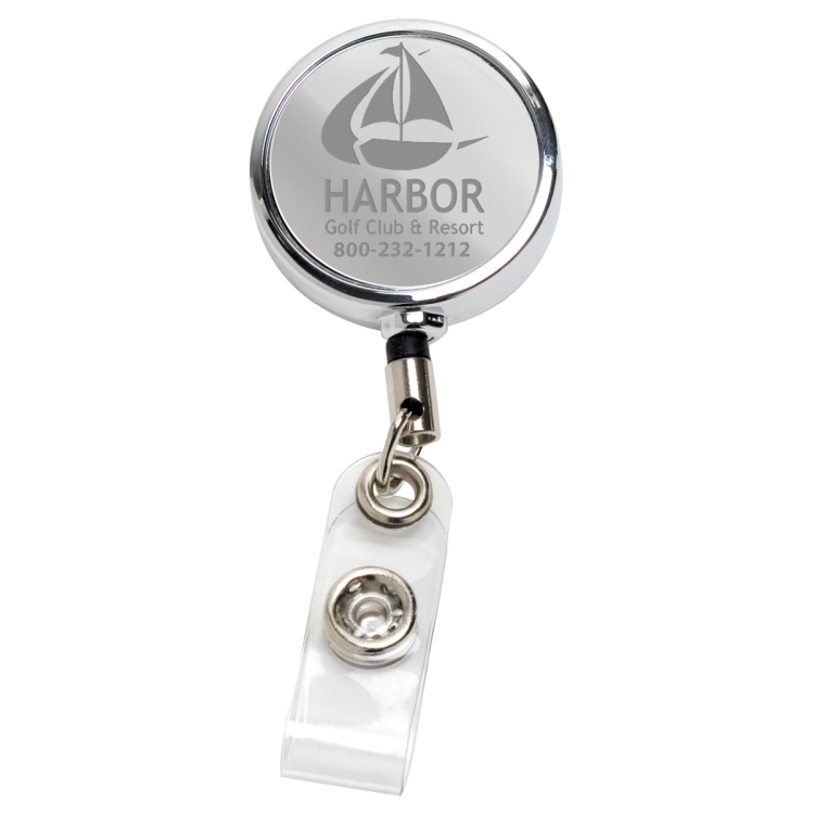 30" Cord Chrome Solid Metal Retractable Badge Reel and Badge Holder with Laser Imprint Only 4