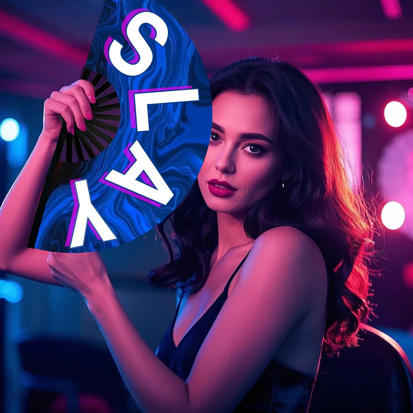 Large Folding Hand Rave Fan Clack Handheld for Line Dancing 5