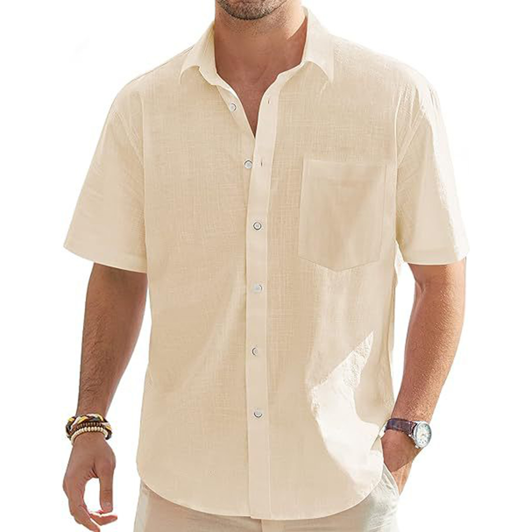 Men's Cotton Linen Short Sleeve Shirts 3