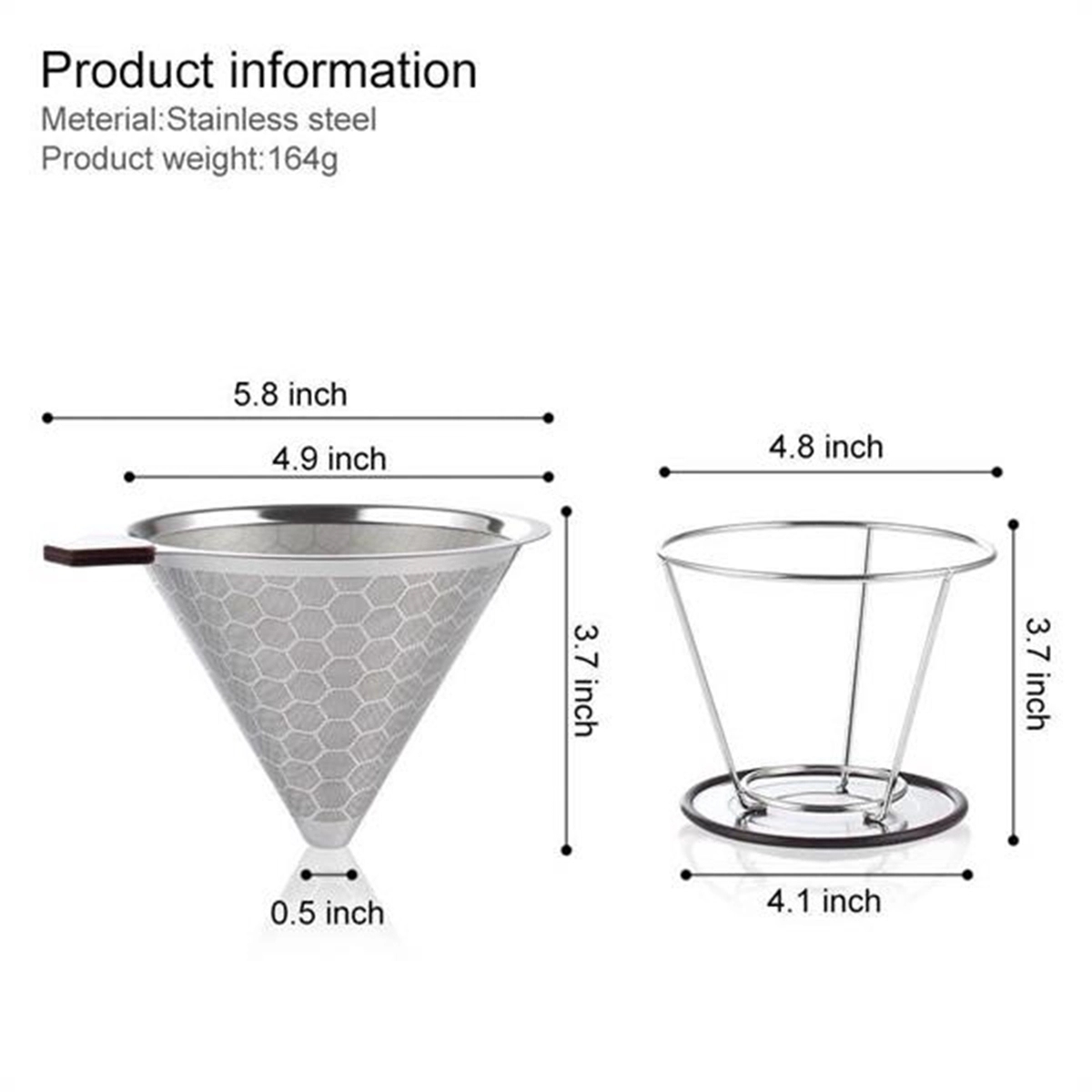 Stainless Steel Pour Over Coffee Filter with Removable Cup 4