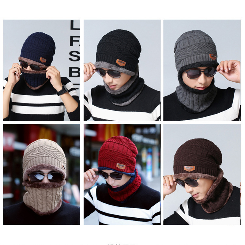 Unisex Beanie Knit Hats Scarf Set w/Thick Fleece Lined 14