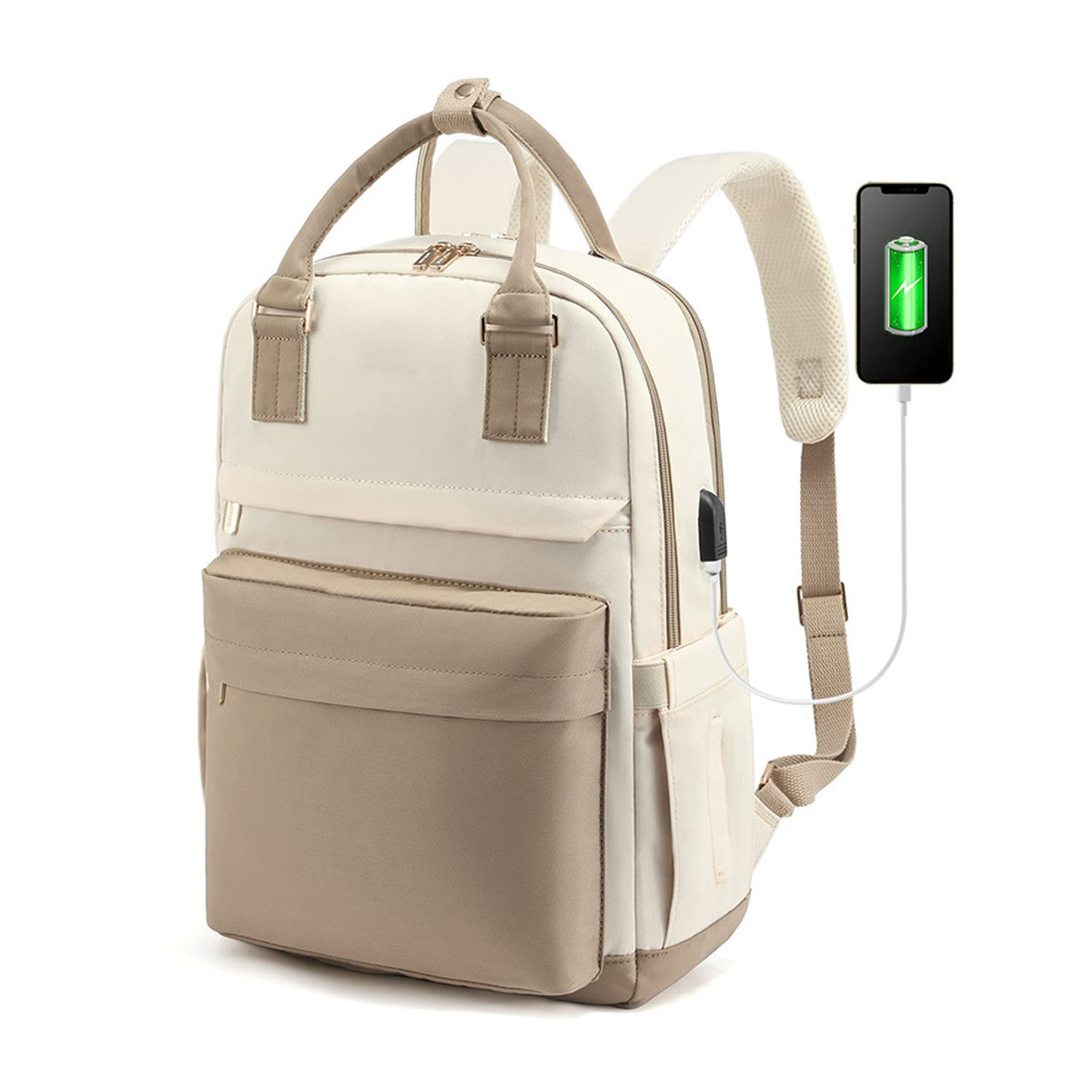 Waterproof Polyester USB Laptop Backpack w/ Luggage Strap 2
