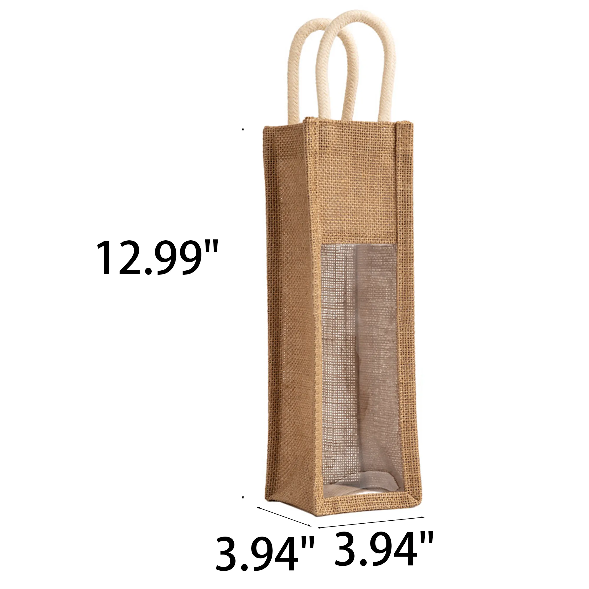 Jute Transparent Single-Bottle Wine Tote Bag, custom tote bag with logo imprint 3
