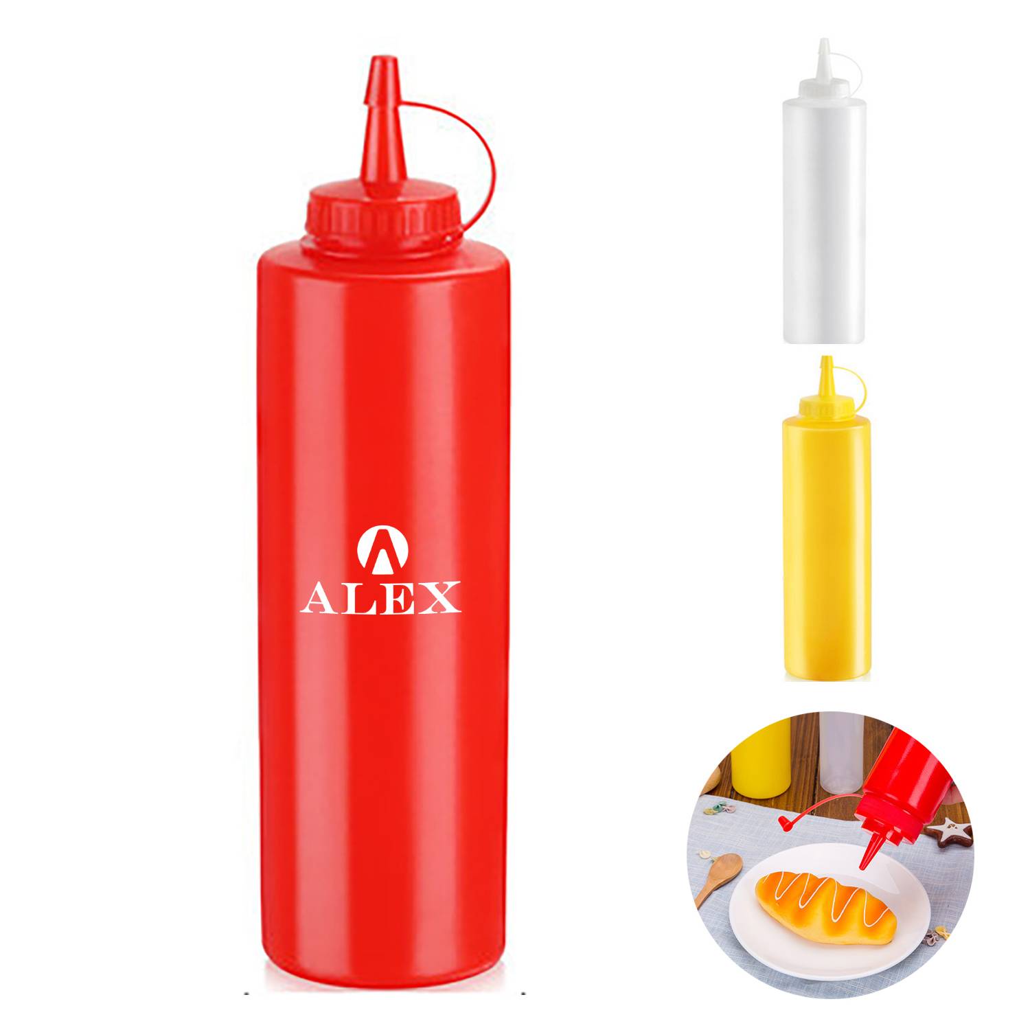 24 oz Plastic Squeeze Sauce Bottles with Nozzle Caps 2