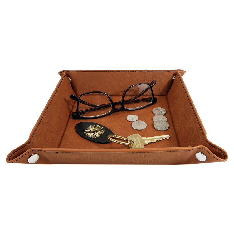 6" x 6" Rawhide Leatherette Snap Up Tray with Silver Snaps 2