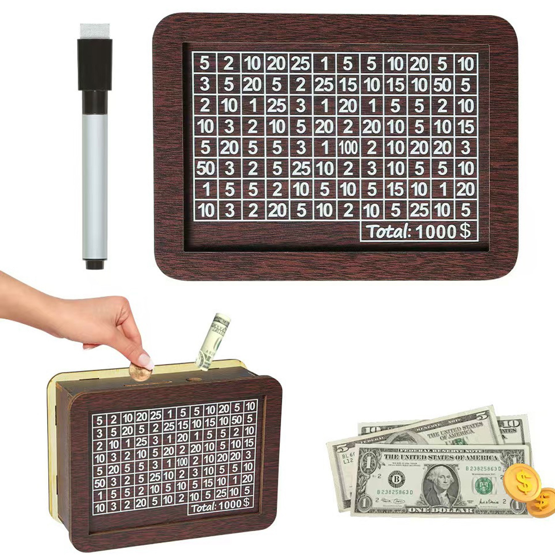 Piggy Bank For Adults Kids,Cash Vault Wooden Savings Box 2