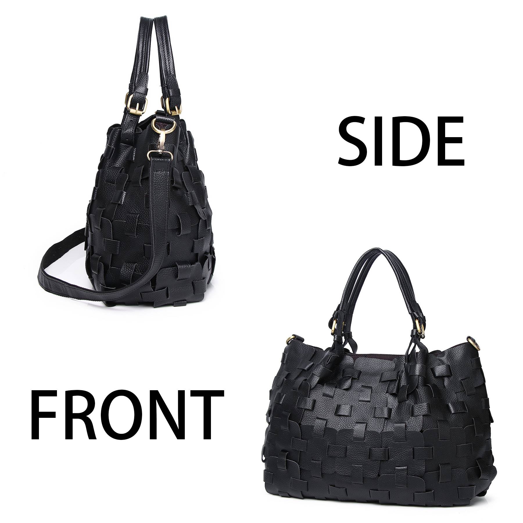 Genuine Leather Colourful square-paneled tote bag, custom tote bag with logo imprint 5