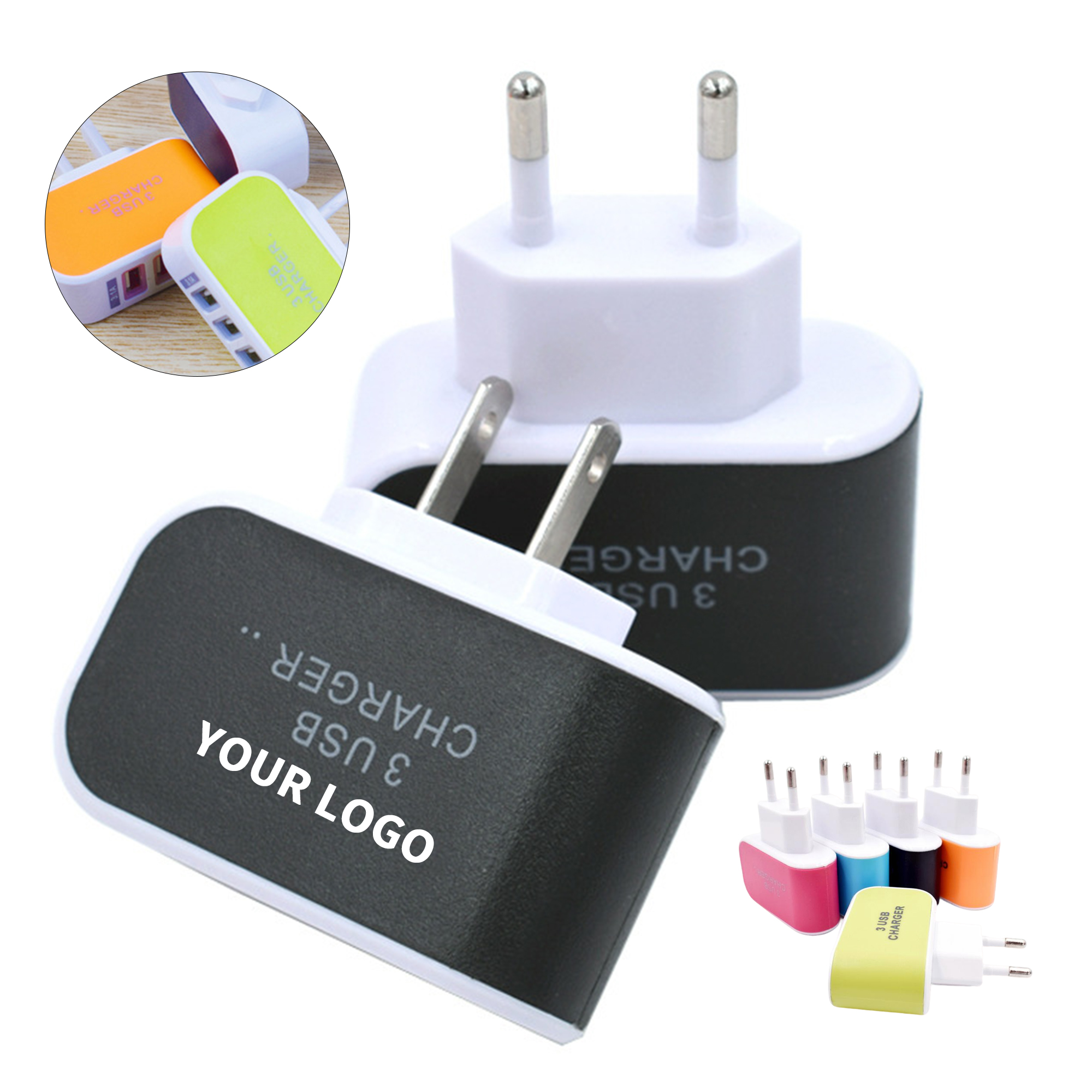 Universal Wall Power Charger Three Port 2.4" By 2.3" 1