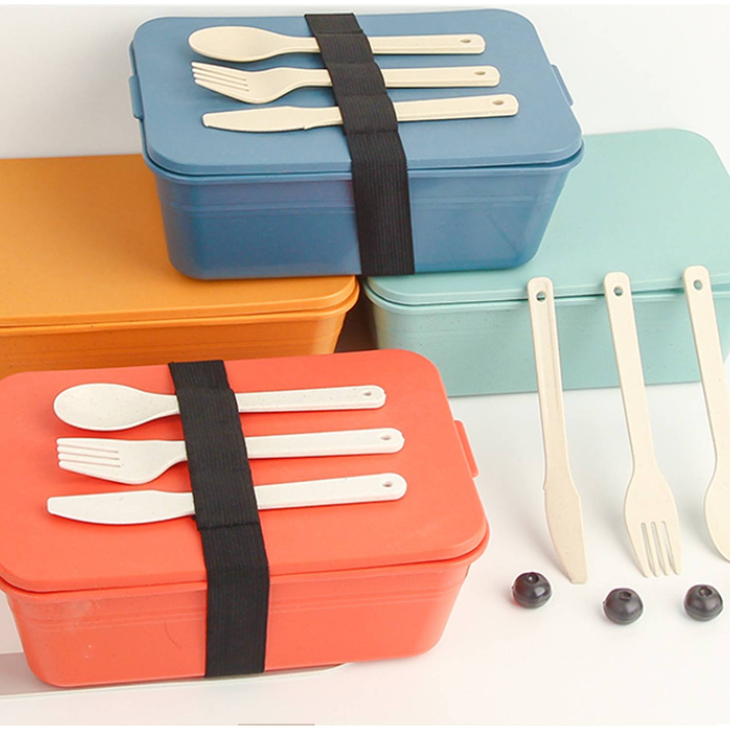 Wheat Straw Lunch Boxes Set W/ Utensils 5
